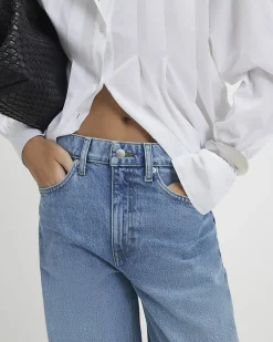 Blue Mid Rise Barrel Leg Jeans