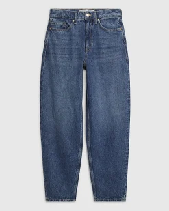 Blue Mid Rise Barrel Leg Jeans
