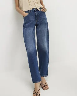 Blue Mid Rise Barrel Leg Jeans