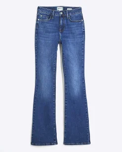 Blue Mid Rise Flared Jeans