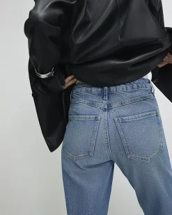 Blue Mid Rise Mom Sculpt Jeans