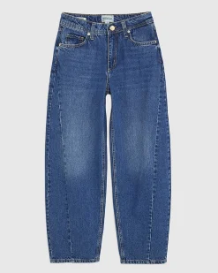 Blue Mid Rise Seamed Barrel Leg Jeans