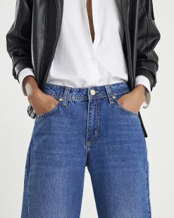 Blue Mid Rise Seamed Barrel Leg Jeans