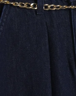 Blue Mid Rise Wide Leg Belted Jeans