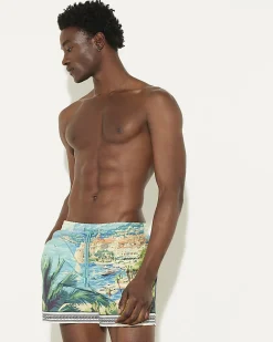 Blue Moonstone Scenic Border Swim Shorts