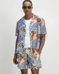 Blue Mosaic Print Shirt
