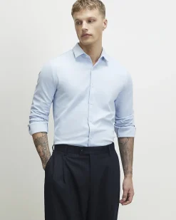 Blue Muscle Fit Pique Long Sleeve Shirt