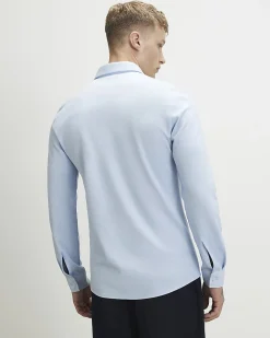 Blue Muscle Fit Pique Long Sleeve Shirt