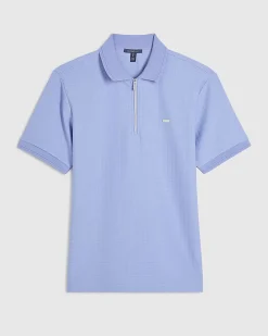Blue Muscle Fit Quarter Zipped Polo Shirt