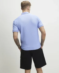 Blue Muscle Fit Quarter Zipped Polo Shirt