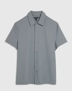 Blue Muscle Fit Stretch Ribbed Shirt