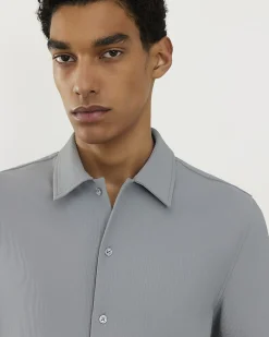 Blue Muscle Fit Stretch Ribbed Shirt