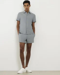 Blue Muscle Fit Stretch Ribbed Shirt