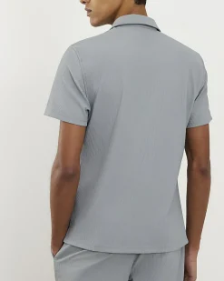 Blue Muscle Fit Stretch Ribbed Shirt