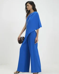 Blue One Shoulder Overlay Jumpsuit