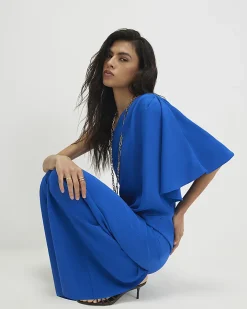 Blue One Shoulder Overlay Jumpsuit