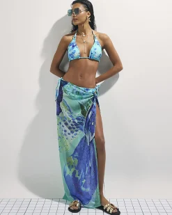 Blue Orchid Print Maxi Beach Sarong