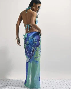 Blue Orchid Print Maxi Beach Sarong