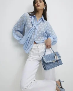 Blue Organza Polka Dot Blouse