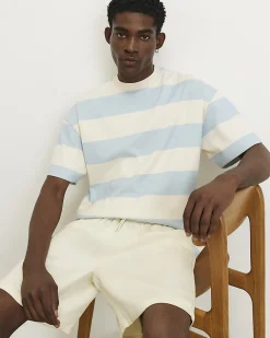 Blue Oversized Cotton Stripe T-Shirt