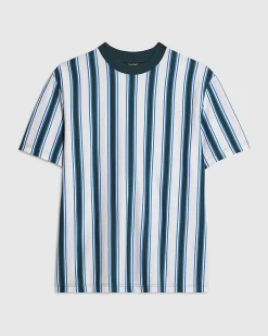 Blue Oversized Cotton Vertical Stripe T-Shirt