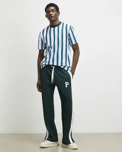 Blue Oversized Cotton Vertical Stripe T-Shirt