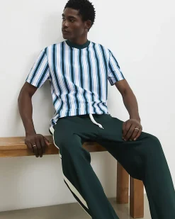 Blue Oversized Cotton Vertical Stripe T-Shirt