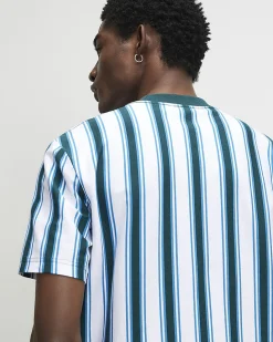 Blue Oversized Cotton Vertical Stripe T-Shirt