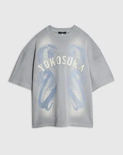 Blue Oversized Cotton Yokosuka Washed T-Shirt