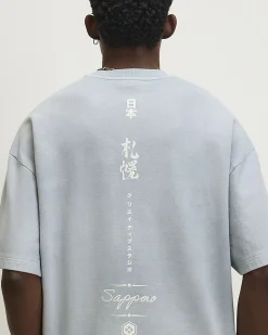 Blue Oversized Cotton Yokosuka Washed T-Shirt