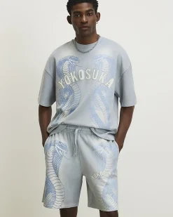 Blue Oversized Cotton Yokosuka Washed T-Shirt