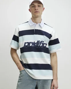 Blue Oversized Fit Striped Rugby Top