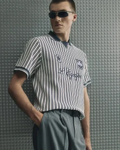 Blue Oversized Fit Striped Rugby Shirt