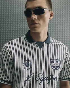 Blue Oversized Fit Striped Rugby Shirt