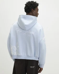Blue Oversized Floral Hoodie