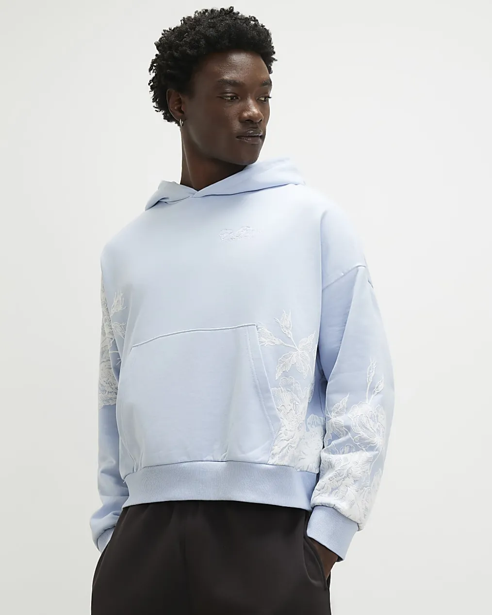 Blue Oversized Floral Hoodie