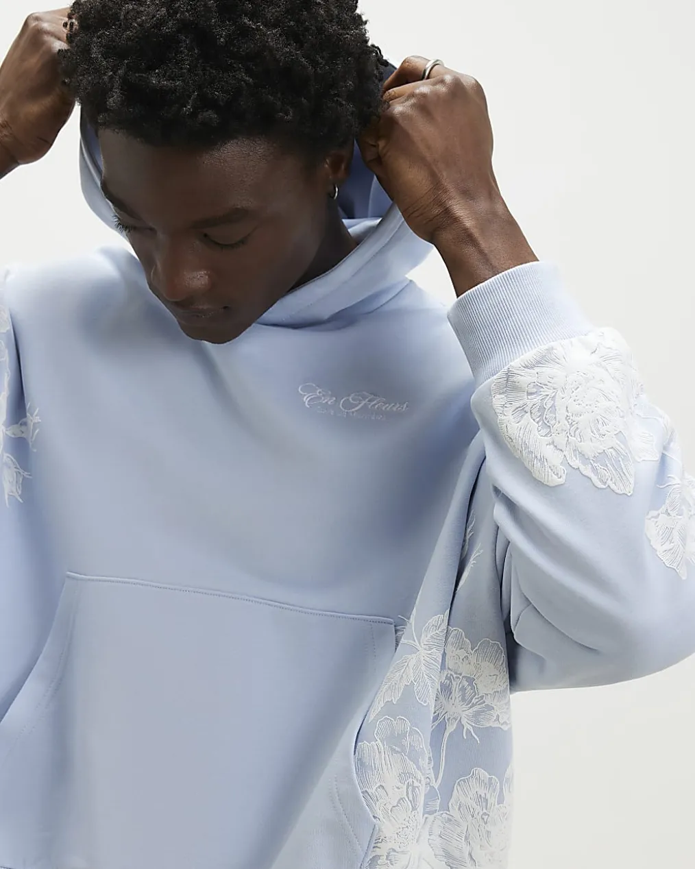 Blue Oversized Floral Hoodie