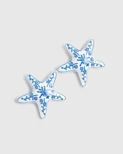 Blue painted starfish stud earrings