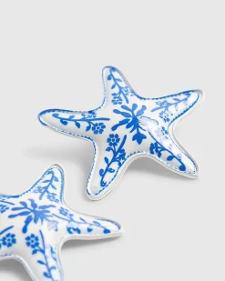 Blue painted starfish stud earrings