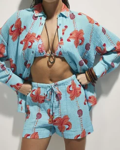 Blue Palm Print Beach Shorts