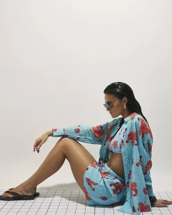 Blue Palm Print Beach Shorts
