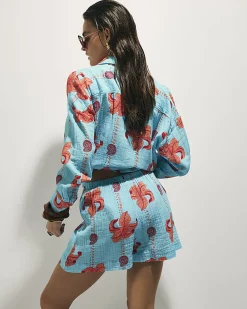 Blue Palm Print Beach Shorts