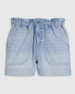 Blue Paper bag Denim Shorts
