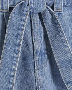 Blue Paperbag Tie Waist Denim Shorts