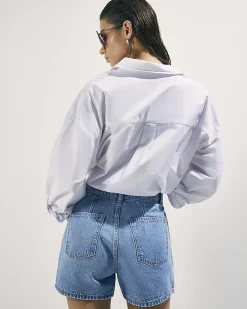 Blue Pocket Front Button Up Denim Shorts