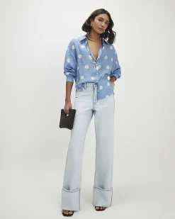 Blue Polka Dot Print Long Sleeve Shirt