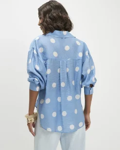 Blue Polka Dot Print Long Sleeve Shirt