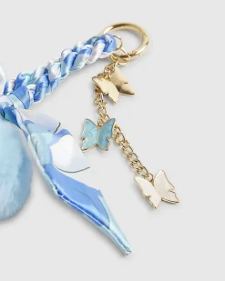 Blue Pom Pom Plaited Scarf Butterfly Charm