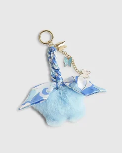 Blue Pom Pom Plaited Scarf Butterfly Charm