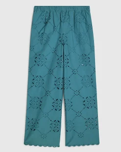 Blue Poplin Broderie Trousers